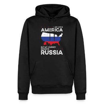 Né Russie Russie États-Unis - Sweat à capuche Premium bio Homme - noir - Devant - Nico (187cm)
