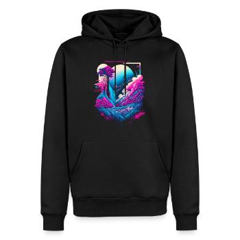 Vaporwave Abstrakte Landschaft Mond Baum - Männer Premium Bio Hoodie - Schwarz - Vorne - Nico (187cm)