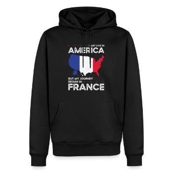 Né Français France États-Unis - Sweat à capuche Premium bio Homme - noir - Devant - Nico (187cm)