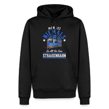 Man ist niemals zu alt für eine Straßenbahn - Männer Premium Bio Hoodie - Schwarz - Vorne - Nico (187cm)