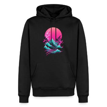 Vaporwave Abstrakte Landschaft Mond Baum - Männer Premium Bio Hoodie - Schwarz - Vorne - Nico (187cm)