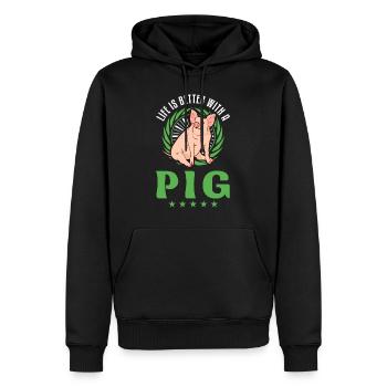 La vie est meilleure avec un éleveur de porcs - Sweat à capuche Premium bio Homme - noir - Devant - Nico (187cm)