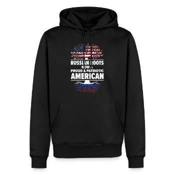 Né Russie Russie États-Unis - Sweat à capuche Premium bio Homme - noir - Devant - Nico (187cm)