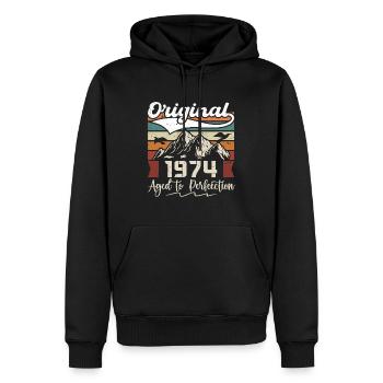 1974 - Cadeau né en 1974 - Sweat à capuche Premium bio Homme - noir - Devant - Nico (187cm)