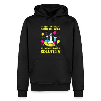 Science Thème Fête d’anniversaire Chimie - Sweat à capuche Premium bio Homme - noir - Devant - Nico (187cm)