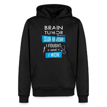 Survivant d’une tumeur au cerveau, je me suis battu et j’ai gagné - Sweat à capuche Premium bio Homme - noir - Devant - Nico (187cm)