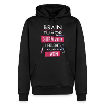 Survivant d’une tumeur cérébrale, je me suis battu et j’ai gagné - Sweat à capuche Premium bio Homme - noir - Devant - Nico (187cm)