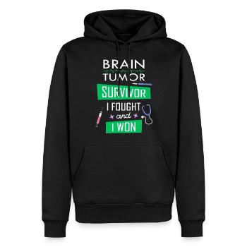 Survivant d’une tumeur au cerveau, je me suis battu et j’ai gagné - Sweat à capuche Premium bio Homme - noir - Devant - Nico (187cm)