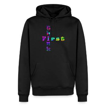 Think First - Men’s Premium Organic Hoodie - black - Front - Nico (187cm)