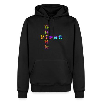 Think First - Men’s Premium Organic Hoodie - black - Front - Nico (187cm)