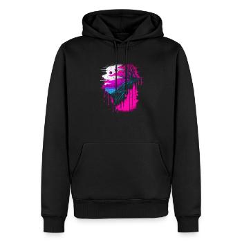 Vaporwave Abstrakte Landschaft Mond Baum - Männer Premium Bio Hoodie - Schwarz - Vorne - Nico (187cm)