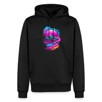 Vaporwave Abstrakte Landschaft Mond Baum - Männer Premium Bio Hoodie - Schwarz - Vorne - Nico (187cm)