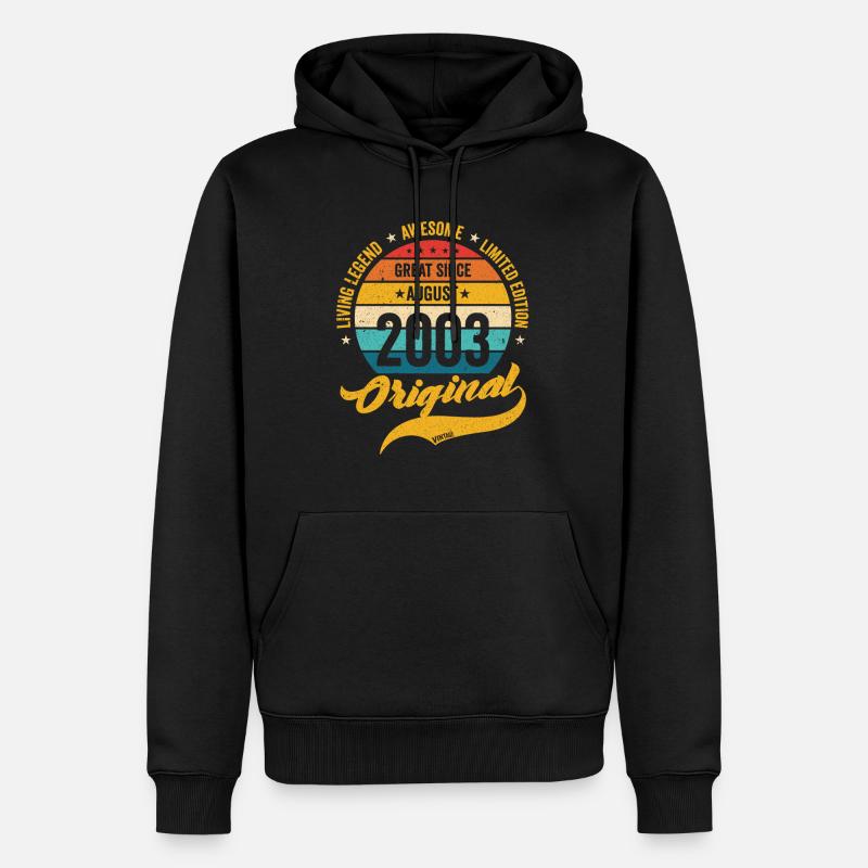 Rétro 20 ans août 2003 Anniversaire Millésime - Sweat à capuche Premium bio Homme - noir