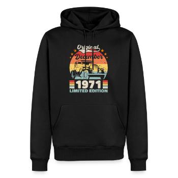 Décembre 1971 Cadeau d’anniversaire Décembre 1971 - Sweat à capuche Premium bio Homme - noir - Devant - Nico (187cm)