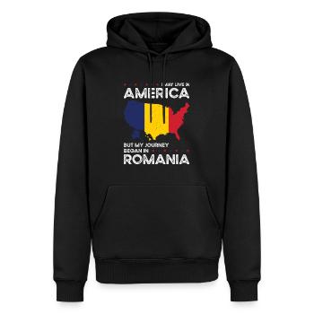 né Roumanie Roumanie États-Unis - Sweat à capuche Premium bio Homme - noir - Devant - Nico (187cm)