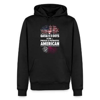 Né à Qatar, Qatar, Américain, États-Unis - Sweat à capuche Premium bio Homme - noir - Devant - Nico (187cm)