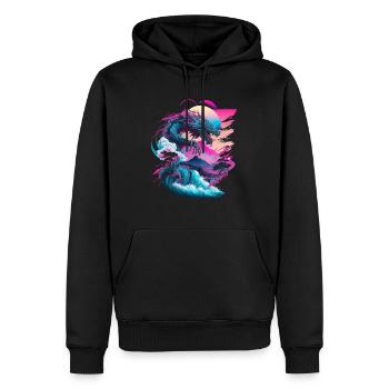 Drache Vaporwave Abstrakte Landschaft Mond Baum - Männer Premium Bio Hoodie - Schwarz - Vorne - Nico (187cm)
