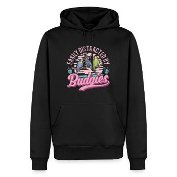 Easily distracted by Budgies Budgie - Men’s Premium Organic Hoodie - black - Front - Nico (187cm)