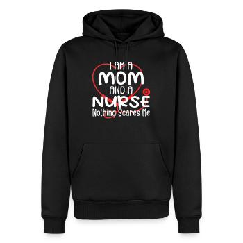 Funny I'm A Nurse And A Mom Nothing Scares Me - Men’s Premium Organic Hoodie - black - Front - Nico (187cm)