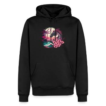 Drache Vaporwave Abstrakte Landschaft Mond Baum - Männer Premium Bio Hoodie - Schwarz - Vorne - Nico (187cm)