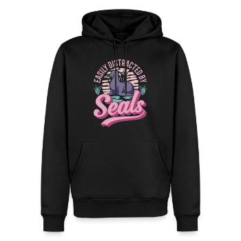 Easily distracted by Seal Robbe Seelöwe - Männer Premium Bio Hoodie - Schwarz - Vorne - Nico (187cm)