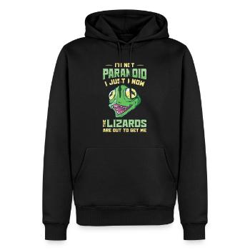 Lézard-Reptile-Agenda-Théorie du complot - Sweat à capuche Premium bio Homme - noir - Devant - Nico (187cm)