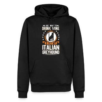 Lévrier italien et vin - Sweat à capuche Premium bio Homme - noir - Devant - Nico (187cm)
