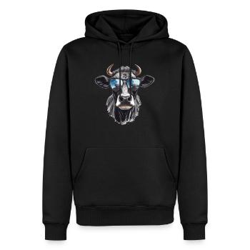 Kuh mit Sonnenbrille - Männer Premium Bio Hoodie - Schwarz - Vorne - Nico (187cm)