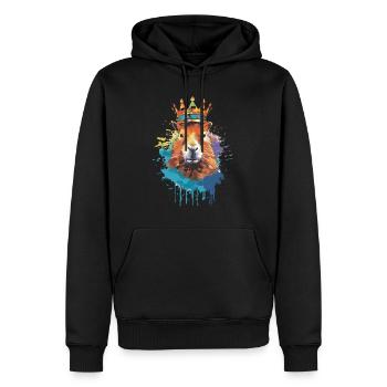 Capybara avec capybara couronne - Sweat à capuche Premium bio Homme - noir - Devant - Nico (187cm)