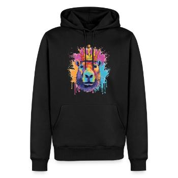 Capybara avec capybara couronne - Sweat à capuche Premium bio Homme - noir - Devant - Nico (187cm)