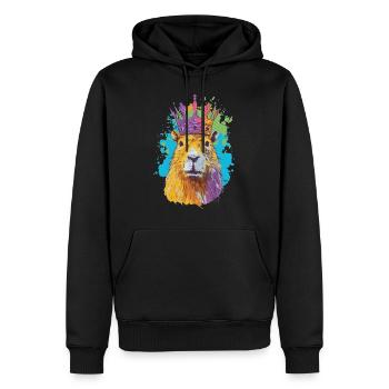 Capybara avec capybara couronne - Sweat à capuche Premium bio Homme - noir - Devant - Nico (187cm)