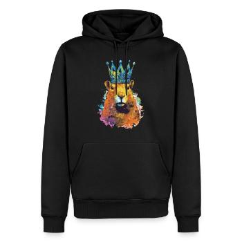 Capybara avec capybara couronne - Sweat à capuche Premium bio Homme - noir - Devant - Nico (187cm)