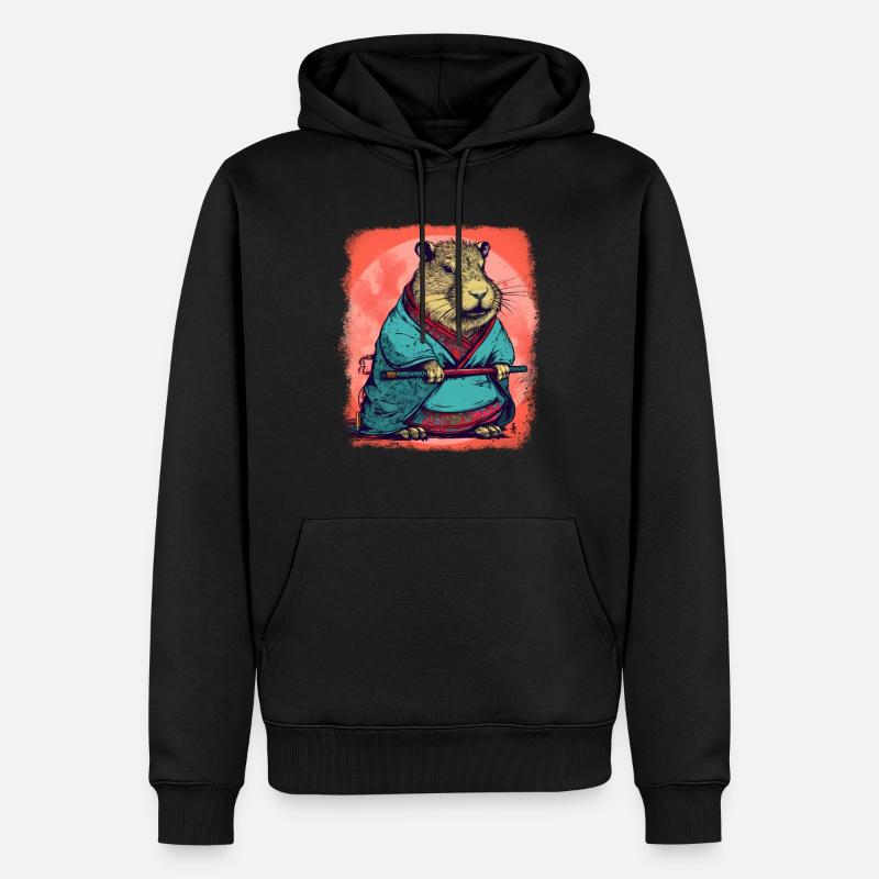 Capybara Samurai Wasserschwein - Sweat à capuche Premium bio Homme - noir