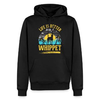 Das Leben ist besser mit einem Whippet - Männer Premium Bio Hoodie - Schwarz - Vorne - Nico (187cm)