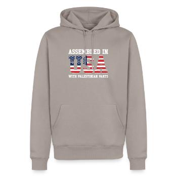 Palestinian American Patriot USA Grown Palestine - Men’s Premium Organic Hoodie - taupe - Front - Nico (187cm)