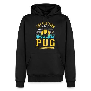 La vie est plus belle avec un carlin - Sweat à capuche Premium bio Homme - noir - Devant - Nico (187cm)