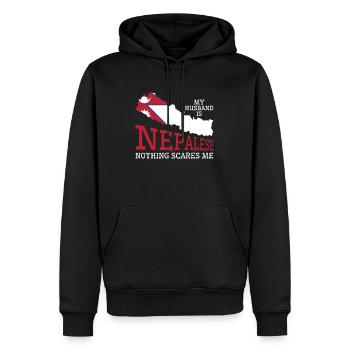 Rien ne me fait peur Ma femme est népalaise - Sweat à capuche Premium bio Homme - noir - Devant - Nico (187cm)