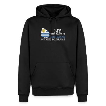 Rien ne me fait peur Ma femme est uruguayenne - Sweat à capuche Premium bio Homme - noir - Devant - Nico (187cm)
