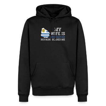 Rien ne me fait peur Ma femme est uruguayenne - Sweat à capuche Premium bio Homme - noir - Devant - Nico (187cm)