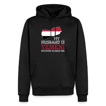 Rien ne me fait peur Ma femme est yéménite - Sweat à capuche Premium bio Homme - noir - Devant - Nico (187cm)