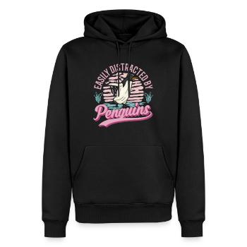 Easily distracted by Penguins Pinguin - Männer Premium Bio Hoodie - Schwarz - Vorne - Nico (187cm)