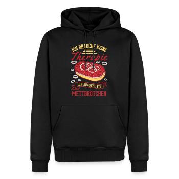 Mettbrötchen Therapie Mett Hackepeter - Männer Premium Bio Hoodie - Schwarz - Vorne - Nico (187cm)