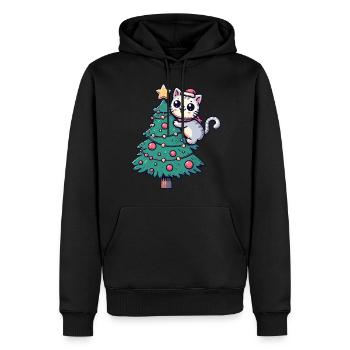 Chat de Noël - mignon sur le sapin de Noël dans la bande dessinée - Sweat à capuche Premium bio Homme - noir - Devant - Nico (187cm)