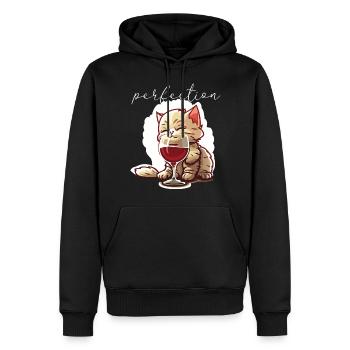 Chat mignon avec du vin - Sweat à capuche Premium bio Homme - noir - Devant - Nico (187cm)