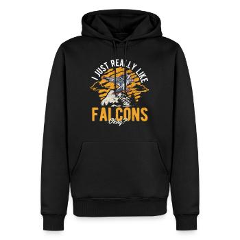 J’aime juste les faucons, les crécerelles, les fauconniers - Sweat à capuche Premium bio Homme - noir - Devant - Nico (187cm)