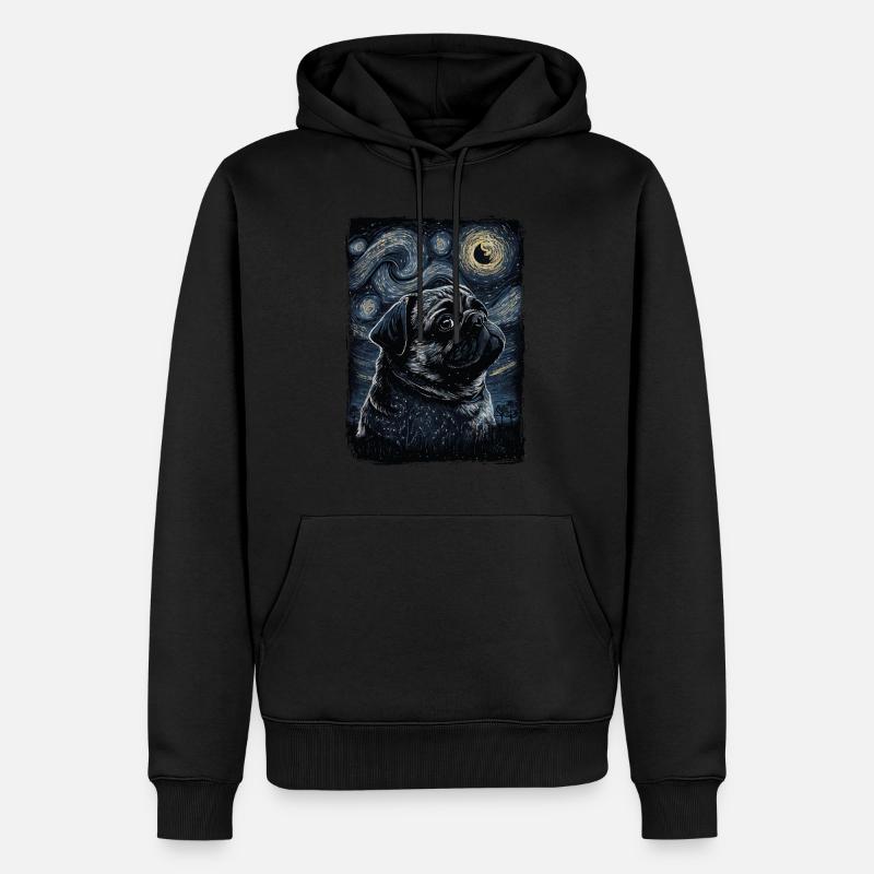 Mops Sternennacht - Männer Premium Bio Hoodie - Schwarz