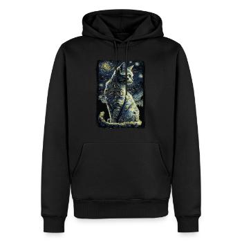 Chat Nuit étoilée - Sweat à capuche Premium bio Homme - noir - Devant - Nico (187cm)