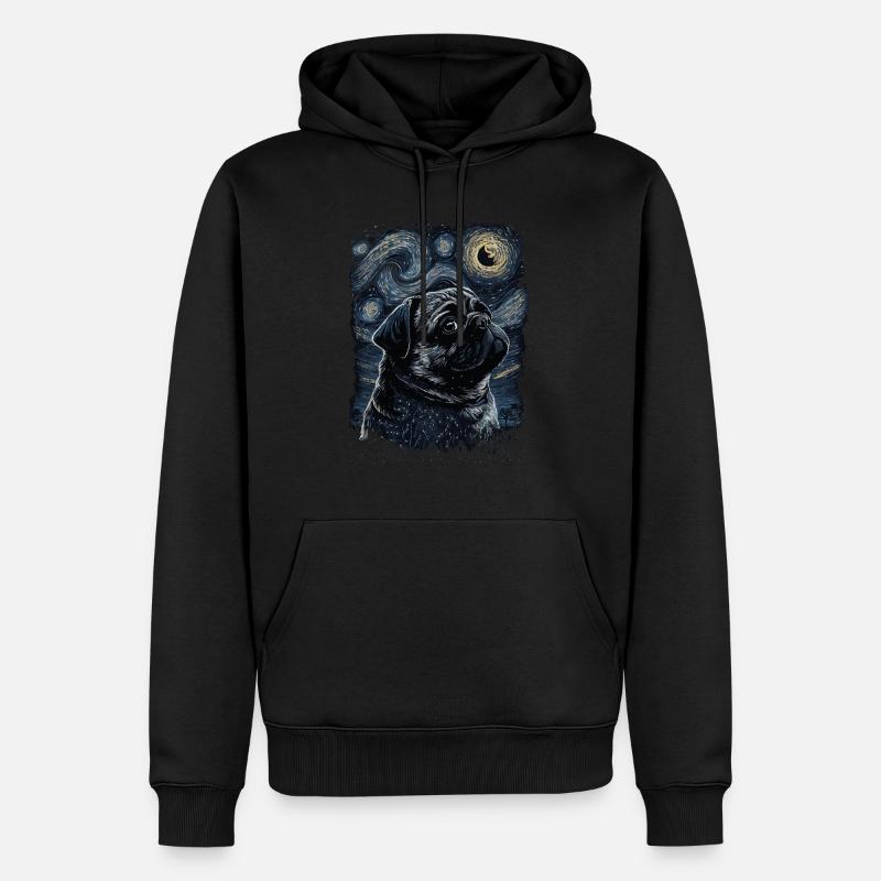Mops Starry Night - Männer Premium Bio Hoodie - Schwarz