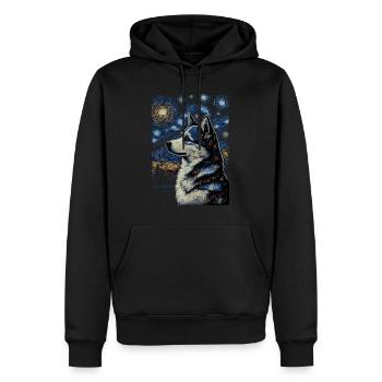 Husky Starry Night - Männer Premium Bio Hoodie - Schwarz - Vorne - Nico (187cm)