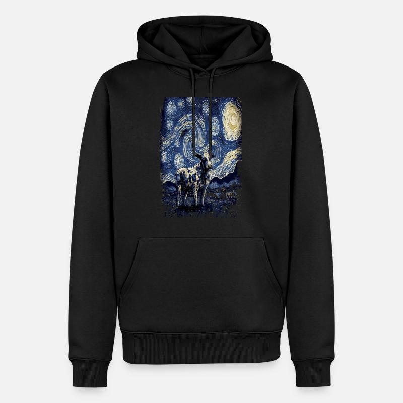 Vache Nuit étoilée - Sweat à capuche Premium bio Homme - noir